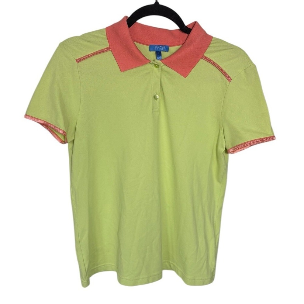 Escada Sport Women's Polo Shirt Yellow Pink‎ Luxury Golf Tennis Size L